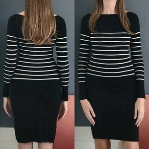 Zara Knit Striped Midi Dress - Black & White - Small